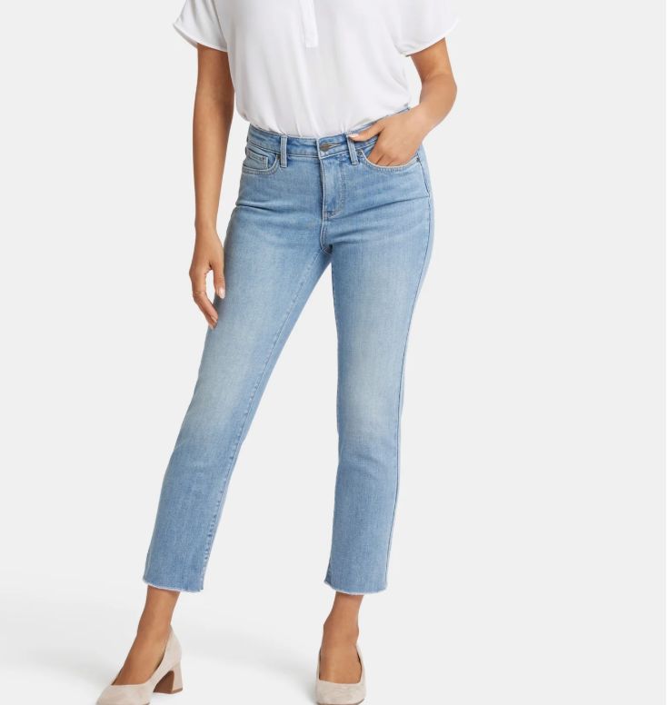NYDJ Sheri Slim Ankle Jeans w Frayed Hem Blue Valley