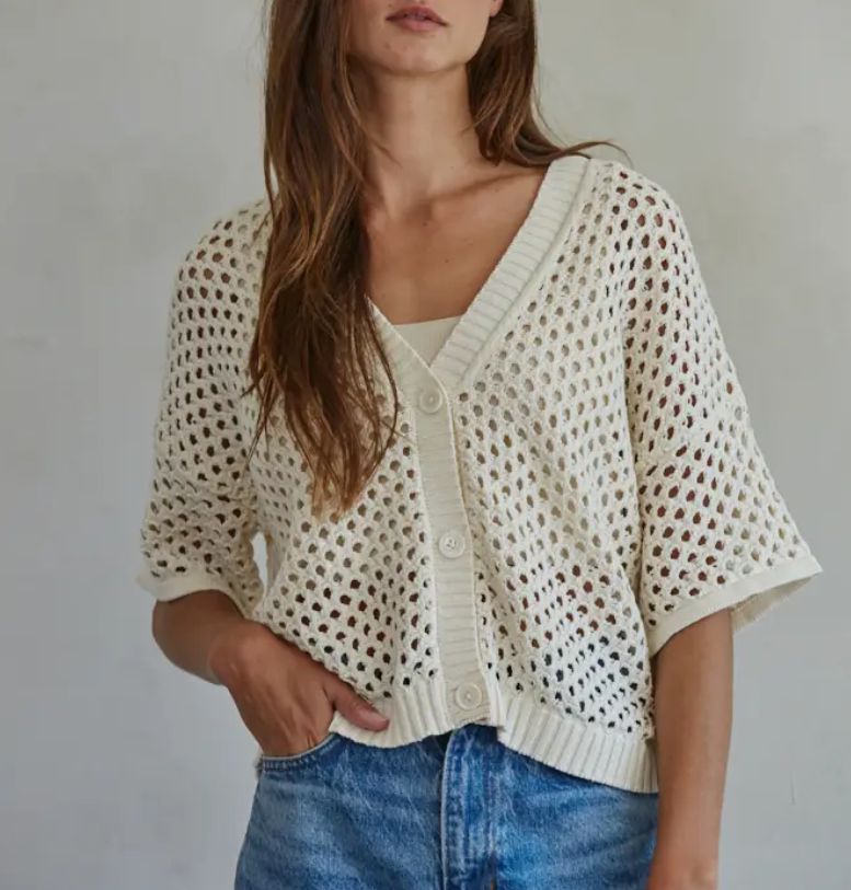 Cotton See Through V-Neck Cardigan