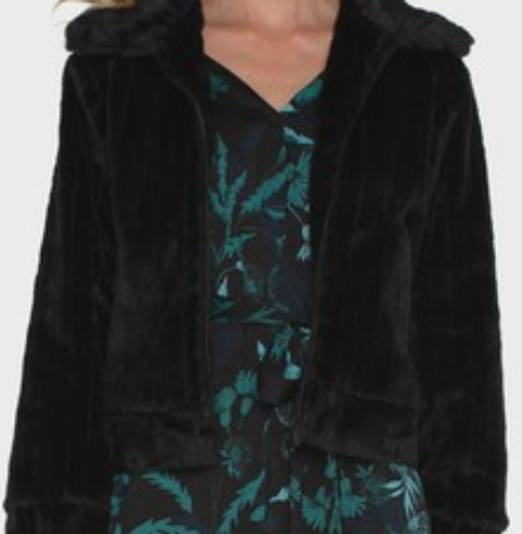 Liverpool Zip Up Faux Fur Jacket (Black)