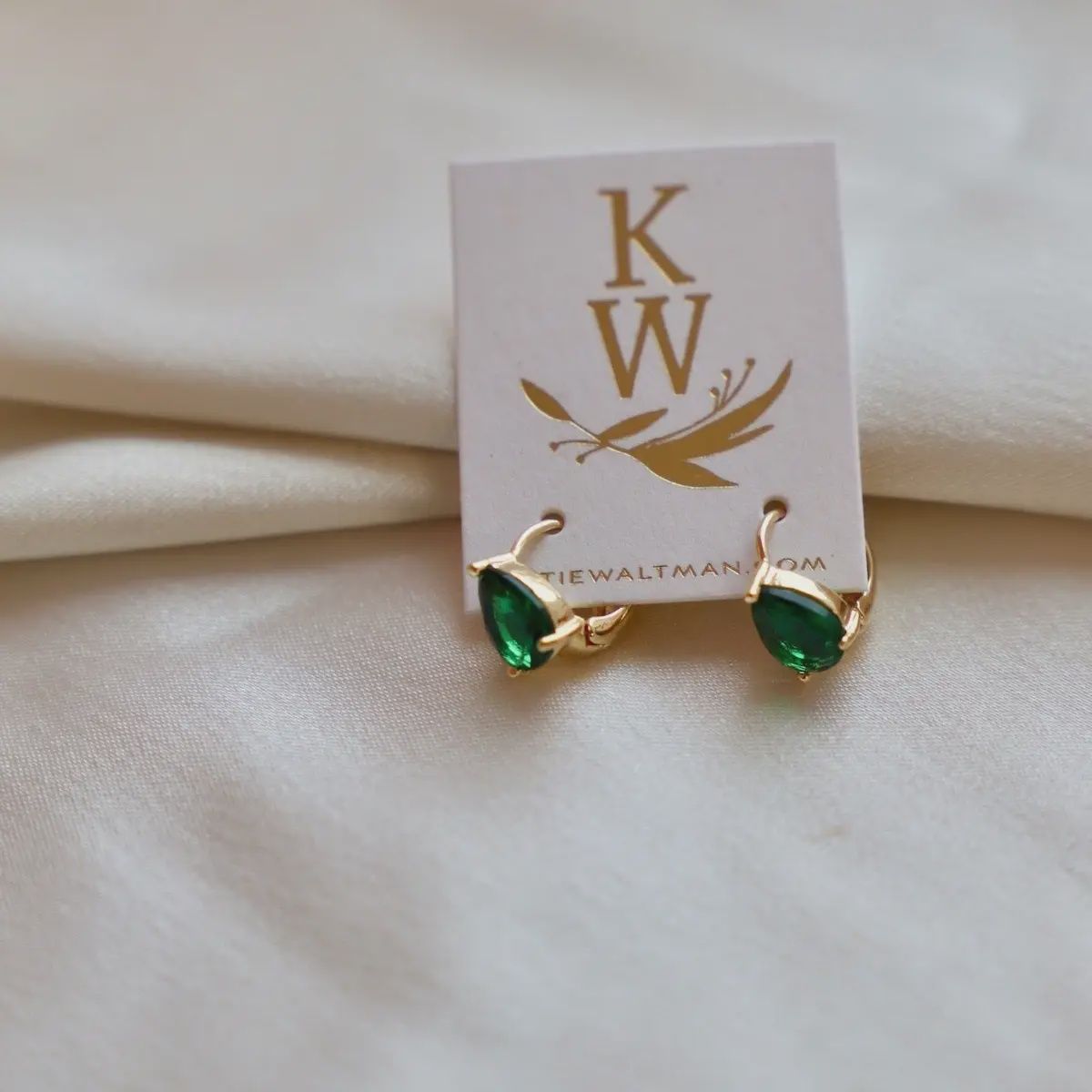 Katie Waltman Crystal Teardrop Huggies-Emerald