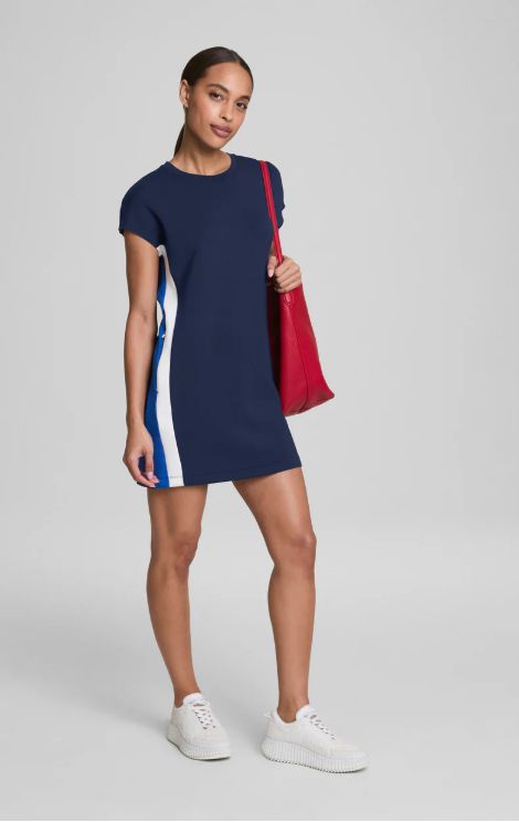SPANX® AirEssentials Colorblock Mini T-Shirt Dress Timeless Navy/Powder/Cerulean