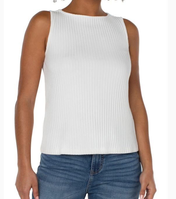 Liverpool Sleeveless Boat Neck Rib Knit Top Snow