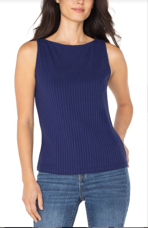 Liverpool Sleeveless Boat Neck Rib Knit Top Maritime Navy