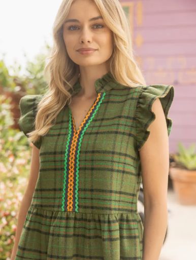 Wavy Trim Detailed Plaid Flannel Top