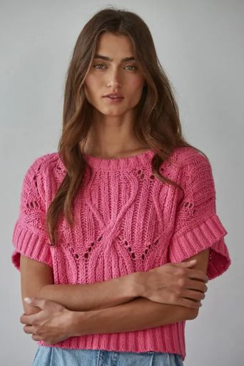 By Together Crochet Knit Sweater Hot Pink