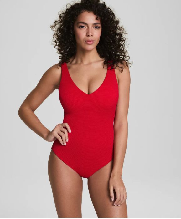 SPANXshape™ Swim Pique Plunge One-Piece (Spanx Red)