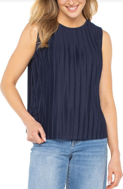 Liverpool Sleeveless Boat Neck Knit Top Dark Navy