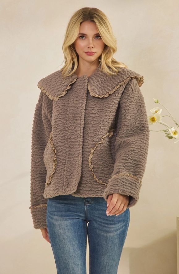 Textured Sherpa Jacket (Mink Grey)