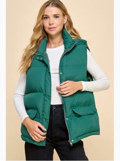 High Neck Puffer Vest (Pine)