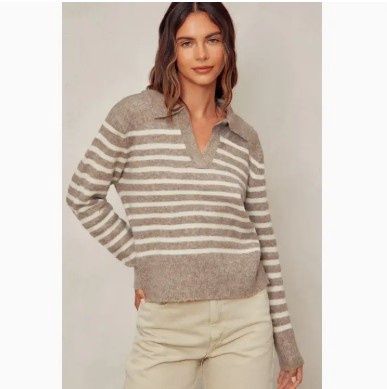 Soft and Fuzzy Striped Polo Sweater