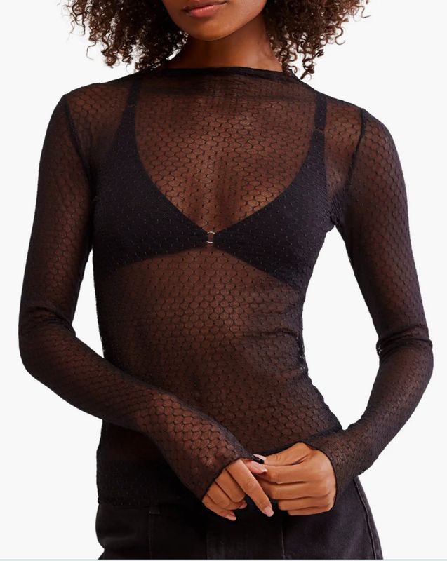 Free People Minding My Business Sheer Top (Black)