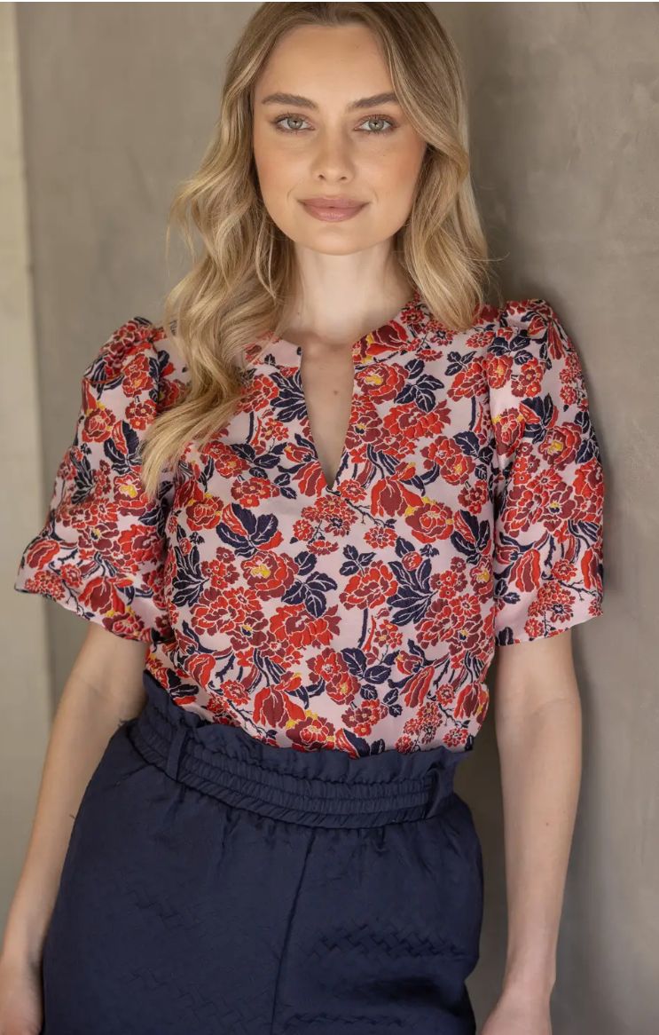 Multi Color Floral Jacquard Top