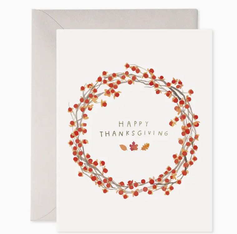 Autumn Berry Wreath Thanksgiving Greeting Card