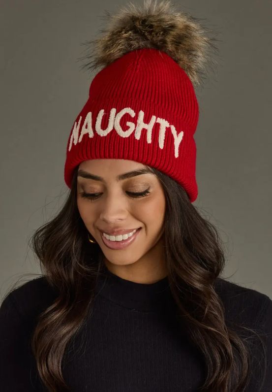 Naughty Knit Pom Hat (Red)