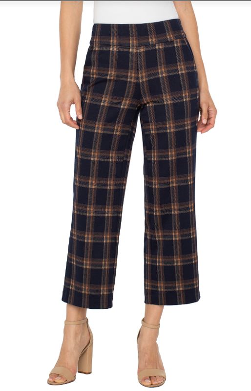 Liverpool Mabel Pull on Crop Pant (Navy/Toffee Oversized Plaid)