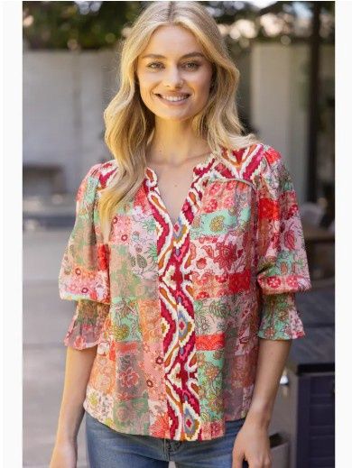 Piping Detailed Print Mixed Top