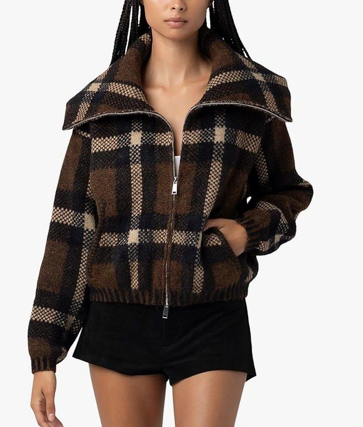 Blank NYC Prep Academy Plaid Sweater Jacket