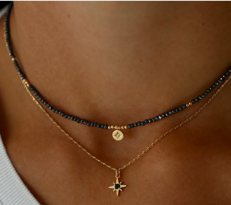 Katie Waltman Beaded Star Medallion Necklace (Hematite)