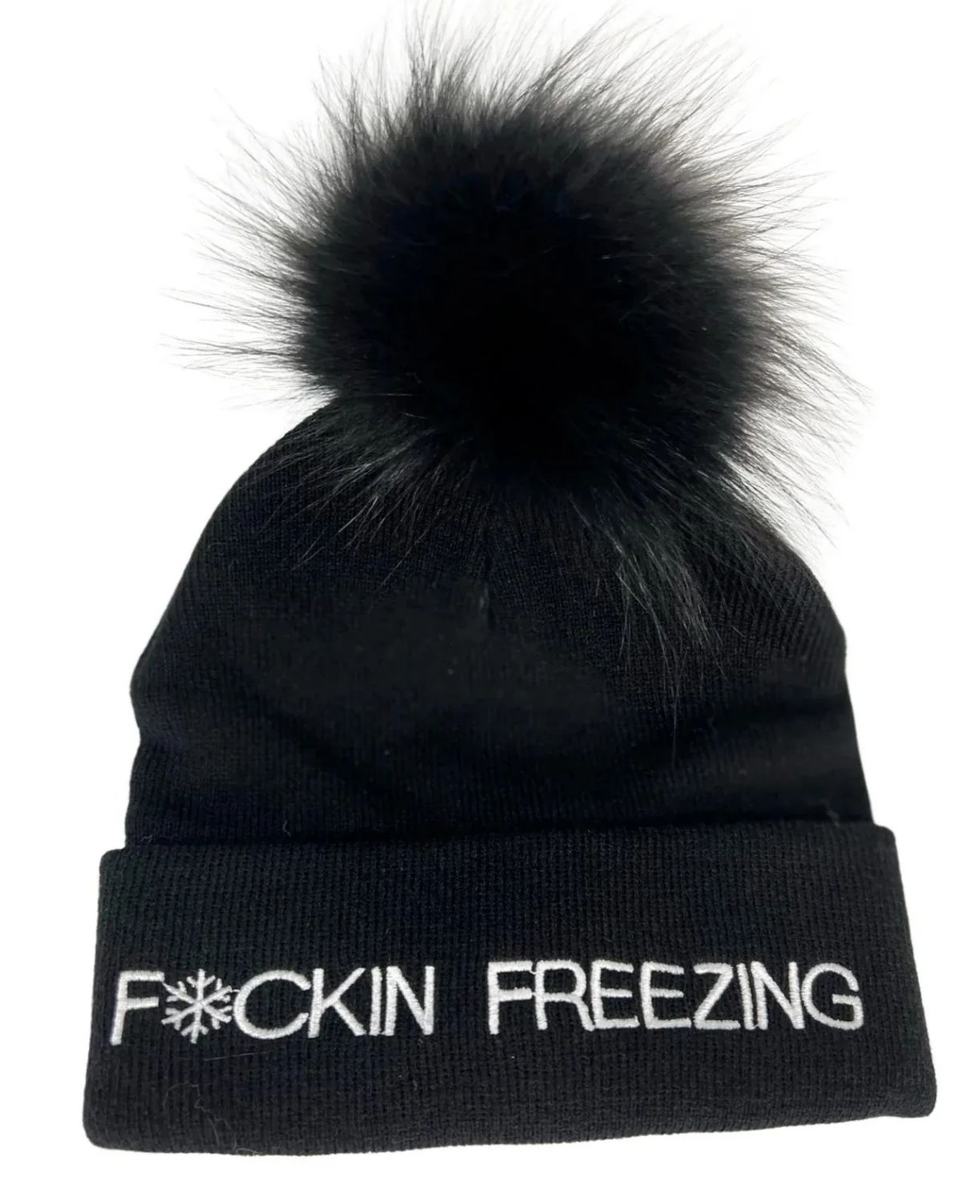 Mitchie&#39;s Matchings F*cking Freezing Hat with Black Fox Pom