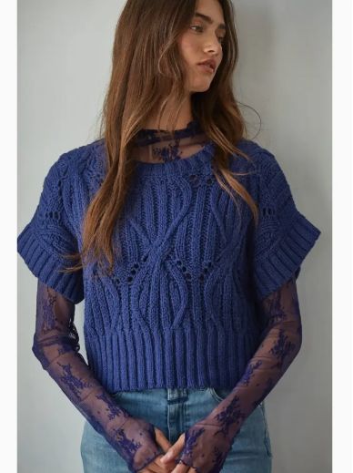 By Together Crochet Knit Sweater Navy