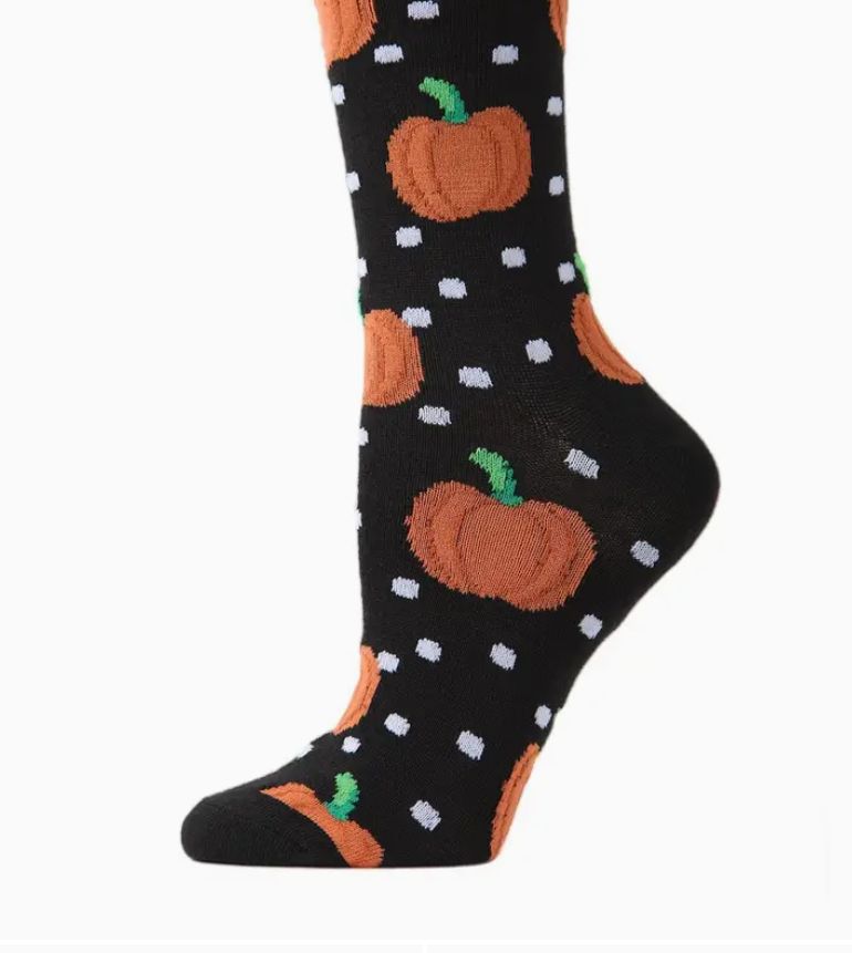 Memoi Pumpkin Polka Dot Crew Socks