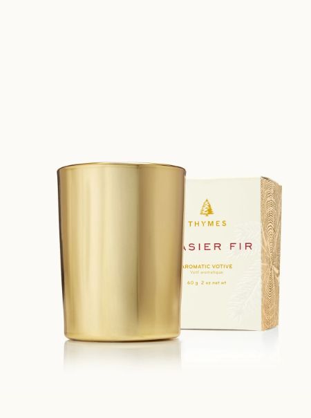 Thymes Frasier Fir Gilded Gold Votive Candle