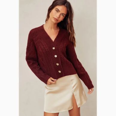 Fuzzy Cable Cardigan (Rosewood)