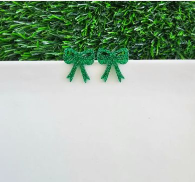 Bow Studs - Green Glitter