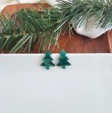 Christmas Tree Studs  Green Shimmer
