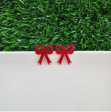 Bow Studs - Red Glitter