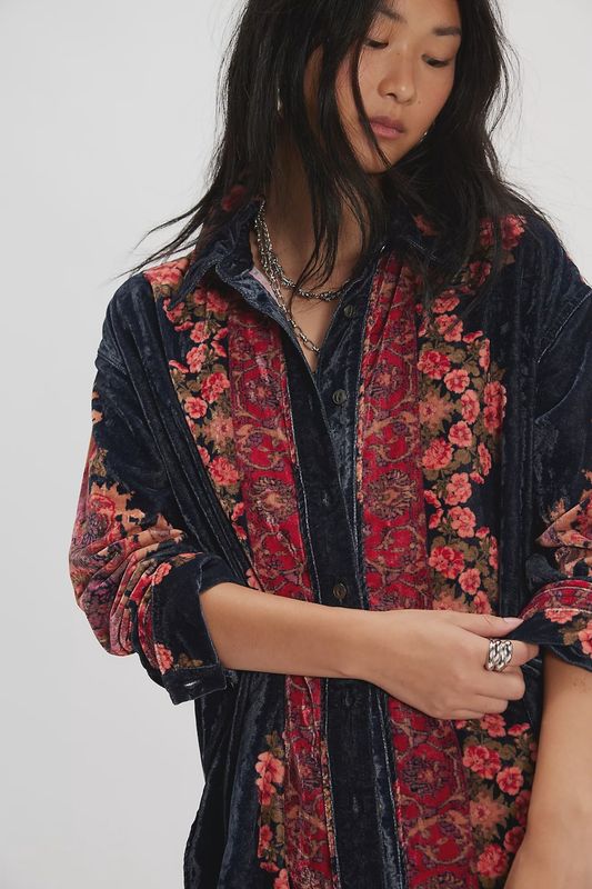 Free People One Night Velvet Top (Night Owl Combo)