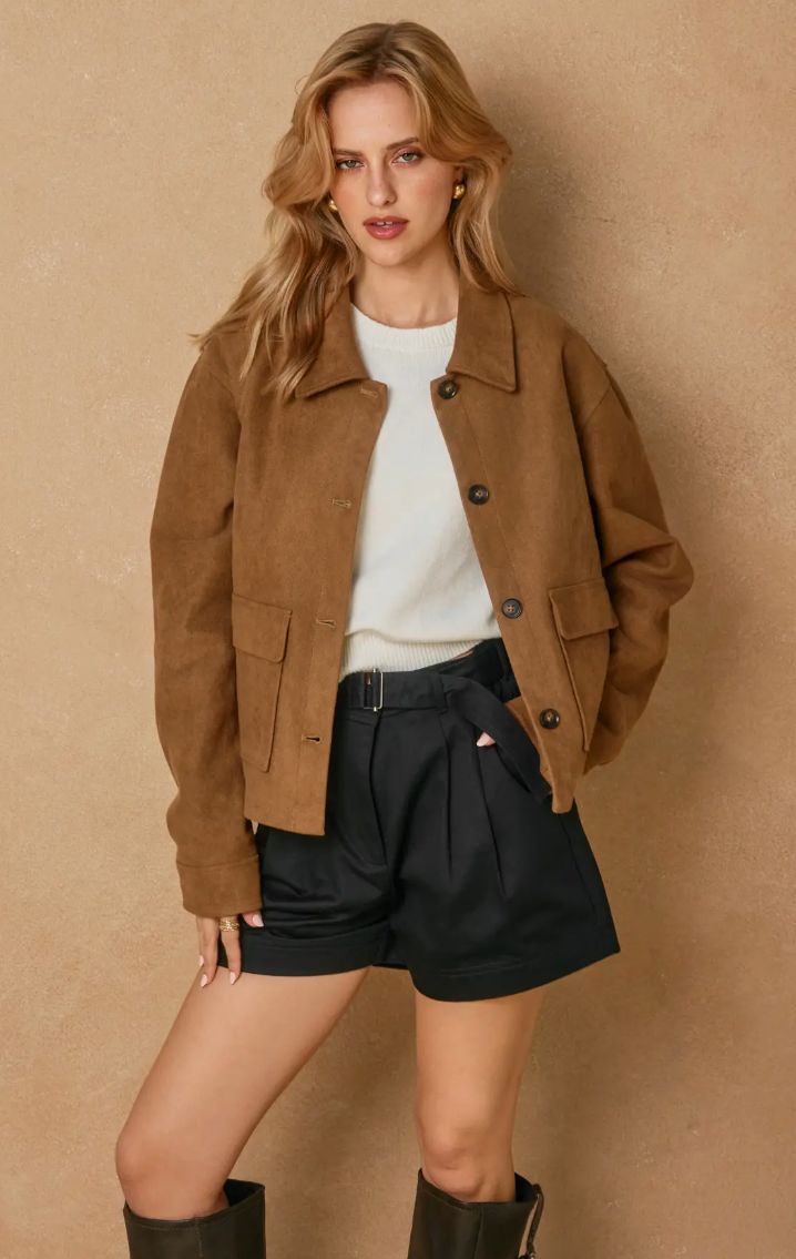 Dune Hill Suede Collared Jacket (Tobacco)