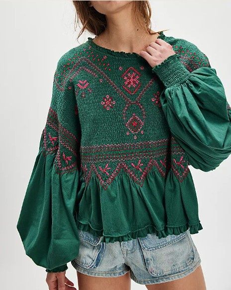 Free People Holly Knit Top (Green Combo)