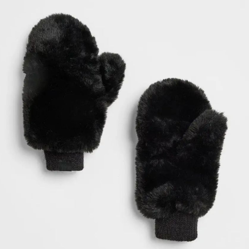 Alice &amp; Wonder Mad Hatter Faux-Fur Mittens (Black)