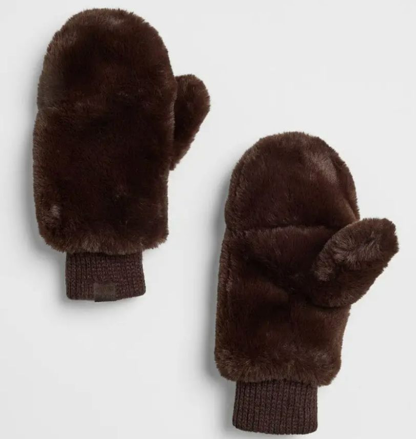 Alice &amp; Wonder Mad Hatter Faux-Fur Mittens (Chocolate)