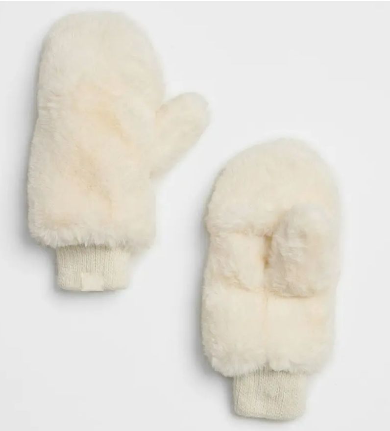 Alice &amp; Wonder Mad Hatter Faux-Fur Mittens (Ivory)