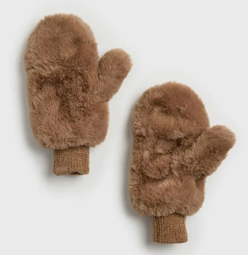 Alice &amp; Wonder Mad Hatter Faux-Fur Mittens (Taupe)