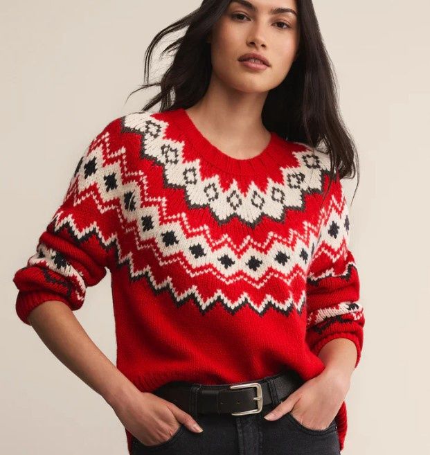 Z Supply Adornment Fair Isle Sweater Festive Red