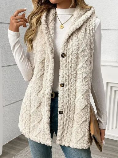 Double-Sided Plush Hooded Button Vest