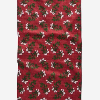 Geometry Christmas Berry Bow Tea Towel
