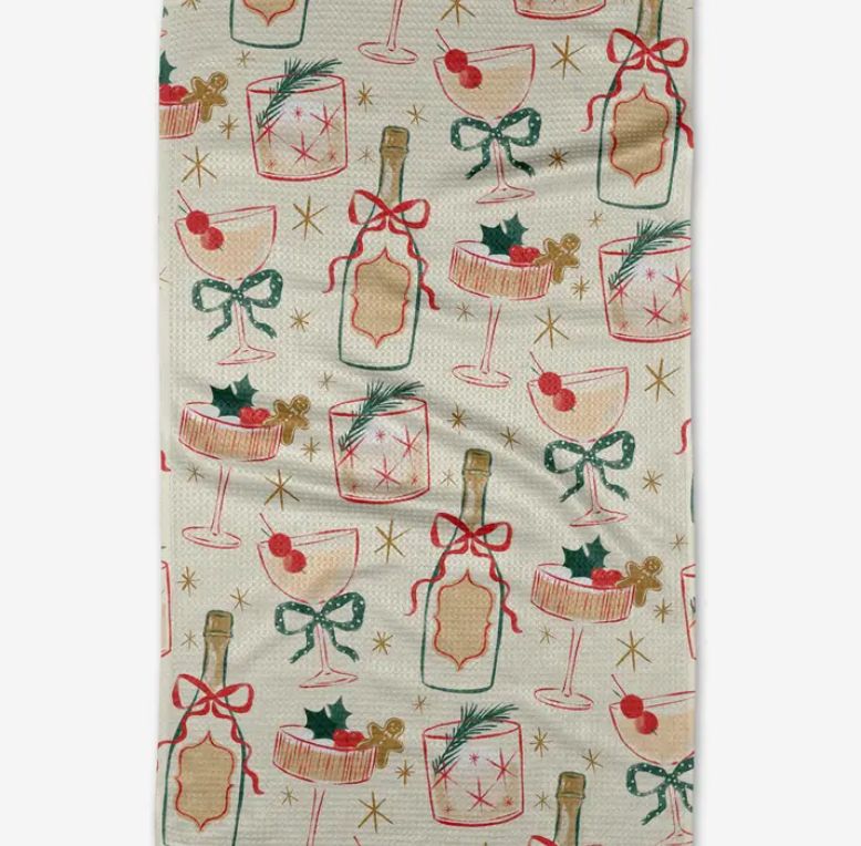 Geometry Christmas Cocktails Tea Towel