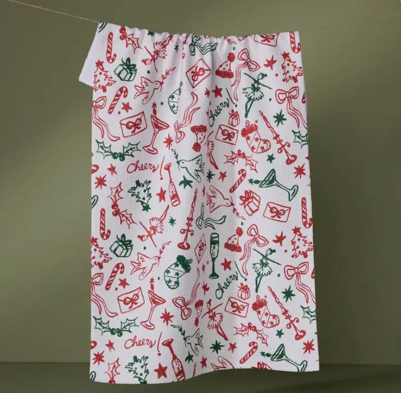 Geometry Holiday Doodles Tea Towel