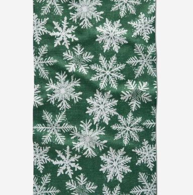 Geometry Snowy Days Green Tea Towel