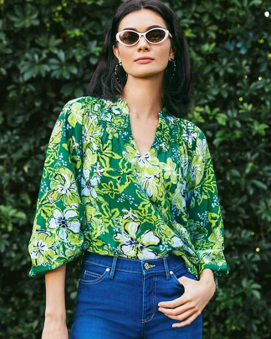 Lilly Pulitzer Lourdes Long Sleeve Top (Fiddle Leaf Green Once and Floral)