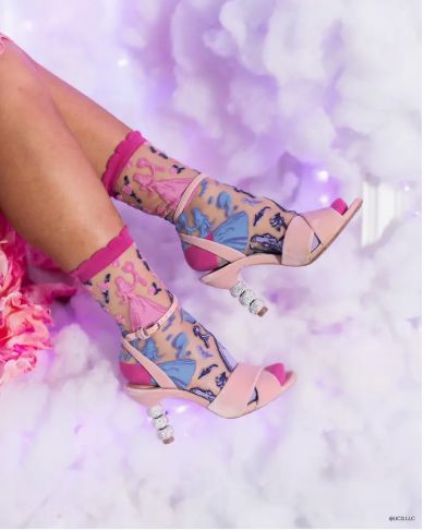 Sock Candy Wicked Glinda Silhouette Ruffle Sheer Crew Sock