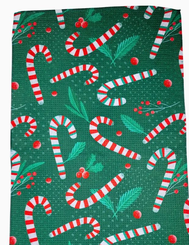 Driftless Studios Christmas Candy Cane Kitchen Waffle Tea Towel