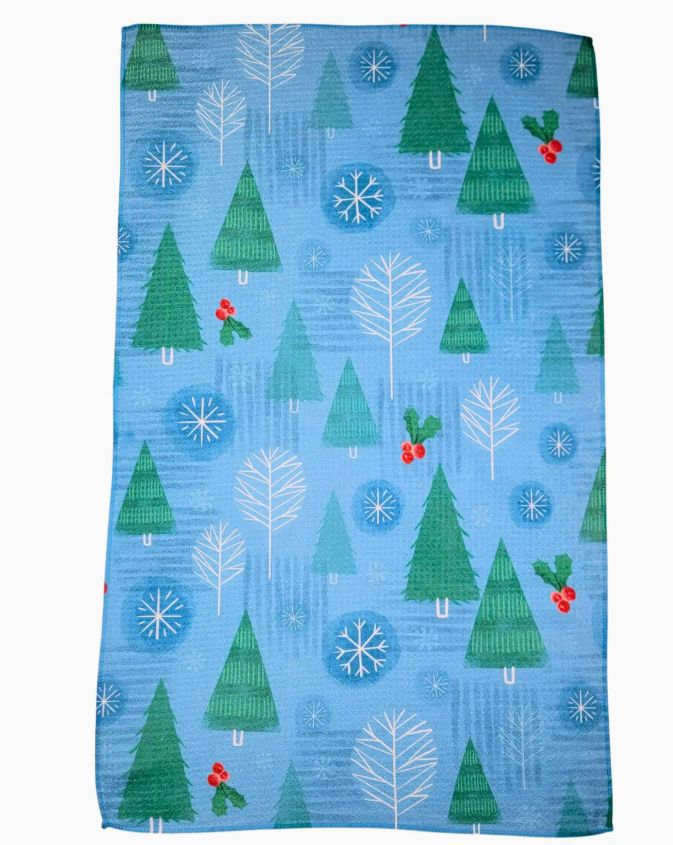 Driftless Studios Christmas Trees in Snowfall Waffle Towel