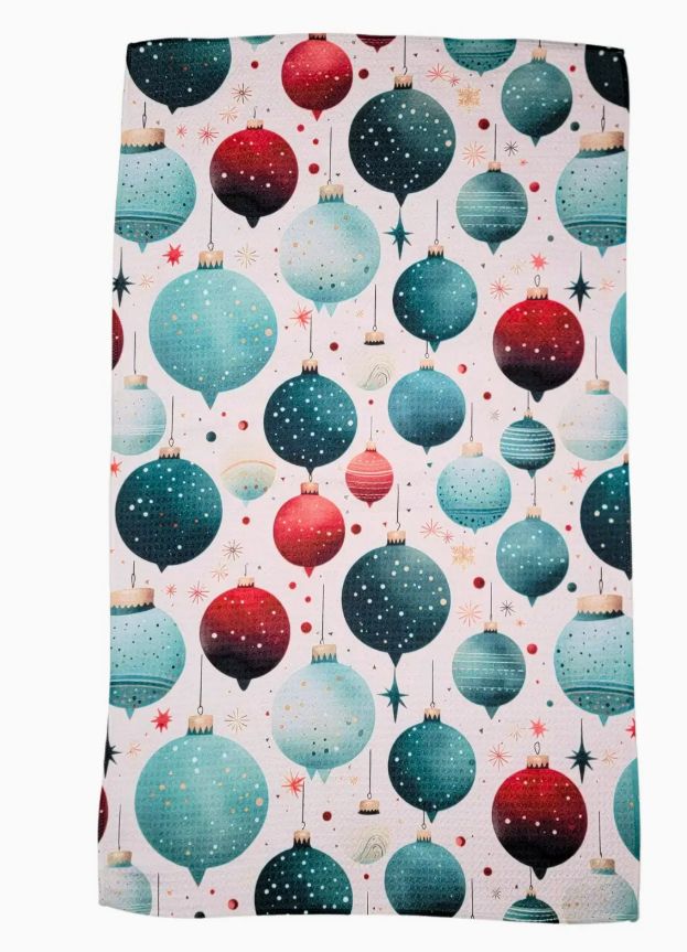 Driftless Studios Holiday Ornament Pattern Waffle Tea Towel