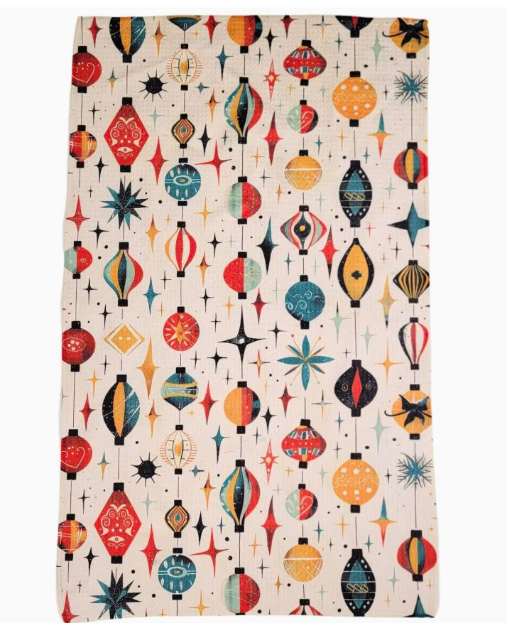Driftless Studios Holiday Ornaments Waffle Tea Towel