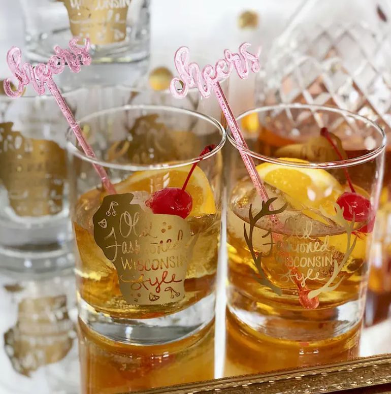 Gold Wisconsin Old Fashioned Glasses